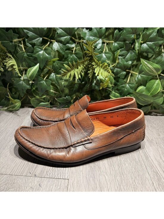 Santoni Men’s Carlo Soft Burnished Leather Brown Penny Loafer Size 9 EE main image 8